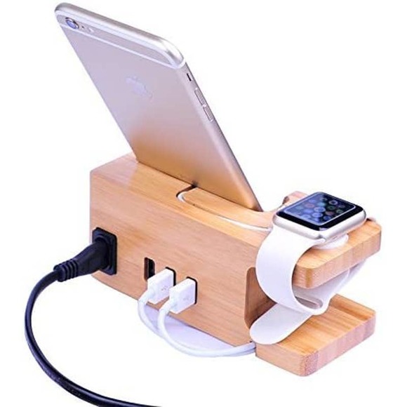 AICase Bamboo Wood USB Charging Station, Desk Stand Charger, 3 USB Ports 3.0 Hub - Picture 1 of 12